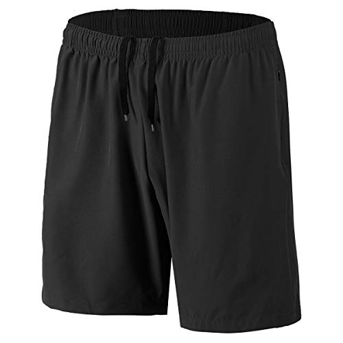 Herren Sport Shorts Schnell Trocknend Kurze Hosen mit Reißverschlusstaschen (Schwarz 5XL) von HMIYA