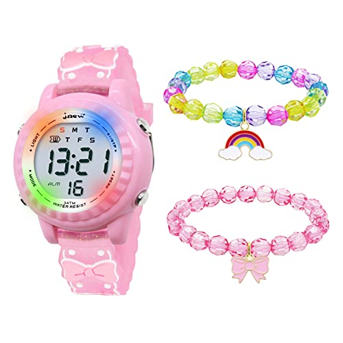 HMJIA 3D Cartoon Design Armbanduhr für Kinder Jungen und Mädchen 3ATM Wasserdicht Kinderuhr mit Wecker/Datum/Stoppuhr/LED (Rosa Krawatten) von HMJIA