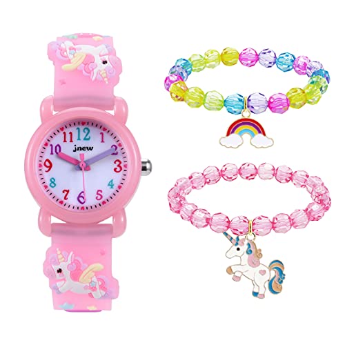 HMJIA Lern Armbanduhr für Kinder, Jungen und Mädchen.Kinder Analog Quarz Uhr Kinderuhr mit 3D Cartoon Design Silikon Armband, 3ATM, Japanischen Quarzwerk (Rosa Einhorn) von HMJIA