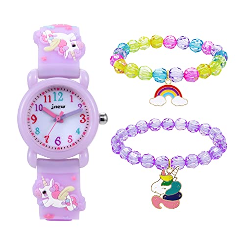 HMJIA Lern Armbanduhr für Kinder, Jungen und Mädchen.Kinder Analog Quarz Uhr Kinderuhr mit 3D Cartoon Design Silikon Armband, 3ATM, Japanischen Quarzwerk (Lavendel Einhorn) von HMJIA