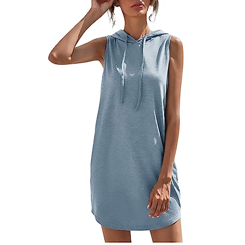 Damen Kleider Elegant Damen Sexy Einfarbig Ärmellos Hoodies Sweatshirt Sommerkleid mit Kapuze Kordelzug Kurz Freizeitkleid T-Shirt Kleider Sommer Casualkleid Shirtkleid Gerades Kleid Bodycon Kleid von HMLTD