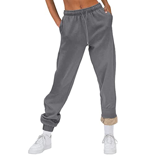 Damen Warme Gefütterte Jogginghose Thermo Fleece Hosen mit 2 Taschen Winter Verdickte Laufhose Freizeithose mit Kordelzug Sherpa-Innenfutter Sweathose von HMLTD