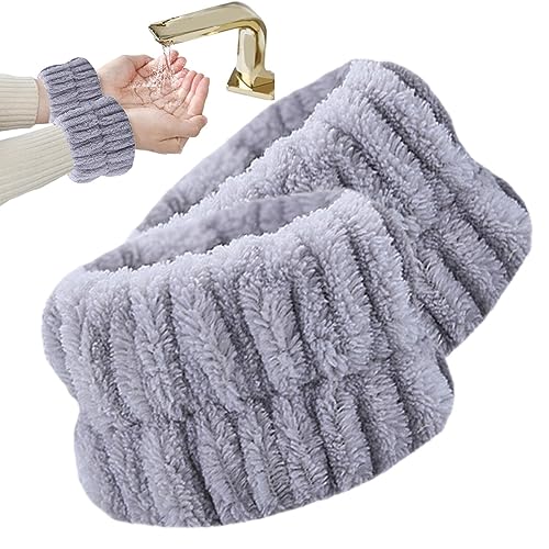 Gesichtswasch-Armbänder - 2 Stück Coral Fleece Spa-Armbänder saugfähig | Flauschige Handgelenkhandtücher zum Waschen des Gesichts, elastische Haargummis für Frauen, Mädchen und zum Trainieren Hmltd von HMLTD