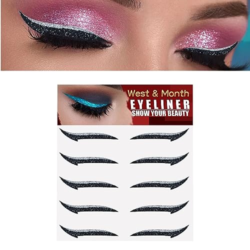 Glitzer-Eyeliner-Aufkleber, Sofortige selbstklebende Eyeliner-Schablone Sparkle 5 Paar, Make-up-Eyeliner-Aufkleber, Aufkleber-Eyeliner für Party-Augen-Make-up-Werkzeug, Eyeliner-Werkzeug Hmltd von HMLTD