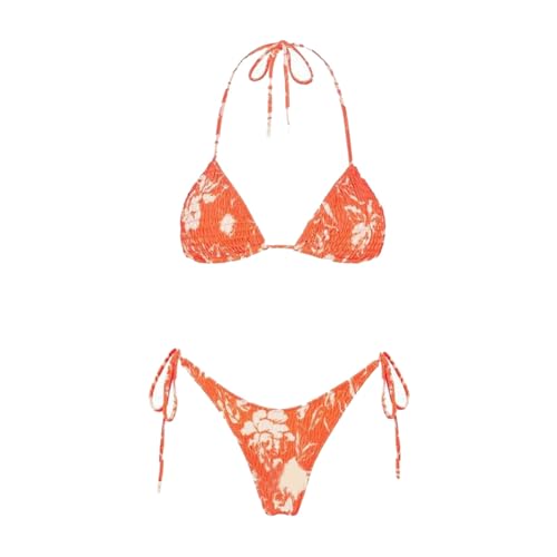 HMLTD Damen Bikini Set Tanga Bikini Badeanzüg Push Up mit Dreieck Cup Spaghetti Zweiteilige Badebekleidun Sexy Brazilian Bikini Set Triangel String Oberteil Bikini Set Tanga Bademode von HMLTD