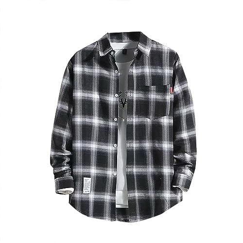 HMLTD Herren Langarmhemd aus Flanell Kariert Flanellhemden Langarm Casual Button Down Freizeithemd mit Brusttasche Normal Passform Freizeithemd Atmungsaktive Shirts von HMLTD