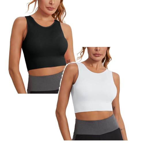 HMLTD Sport BH Damen ohne Buegel Bustier Hochgeschlossenes Crop Top Racerback Tanktops Abnehmbare Polsterung Yoga Bra von HMLTD