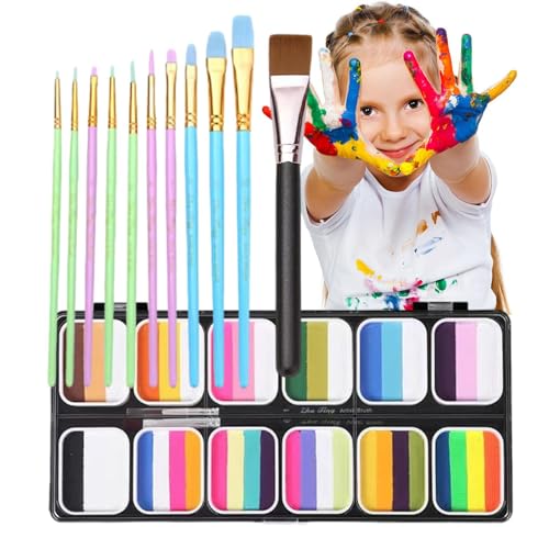 HMLTD Waschbares Gesichtsbemalungsset, Gesichtsbemalungsset für Kinder - 12 Farben Gesichtsbemalungs-Make-up-Set,Regenbogen-Gesichtsfarben-Make-up-Set für Jungen, Mädchen und Frauen von HMLTD