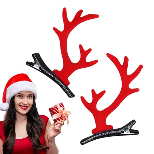 HMLTD Weihnachts-Haarspange,Weihnachtsgeweih-Haarspange - Geweih-Clip-Nadeln für Mädchen-Haare - Tragbare Haarspangen mit Rentiergeweih, Ohren, Geburtstagsgeschenk für Familienfrauen von HMLTD