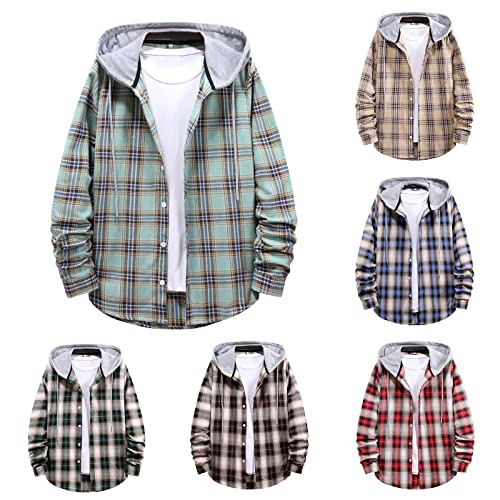 Herren Kariertes Hemd Baumwolle Checked Hoodie Freizeit Karohemd Langarm Regular Fit Sweatjacke Leichte Jacke mit Kapuze von HMLTD