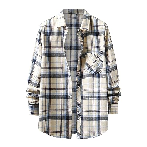 Herren Langarmhemd aus Flanell Kariert Flanellhemden Langarm Casual Button Down Freizeithemd mit Brusttasche Normal Passform Freizeithemd Atmungsaktive Shirts von HMLTD