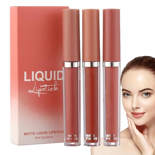 Lipgloss-Geschenkset für Damen,3 Stück flüssiger Lippenstift, feuchtigkeitsspendender Lipgloss | Lippenfleck hochpigmentiert, Lippenstifte langlebig wasserfest, Geschenk für Frauen und Mädchen Hmltd von HMLTD