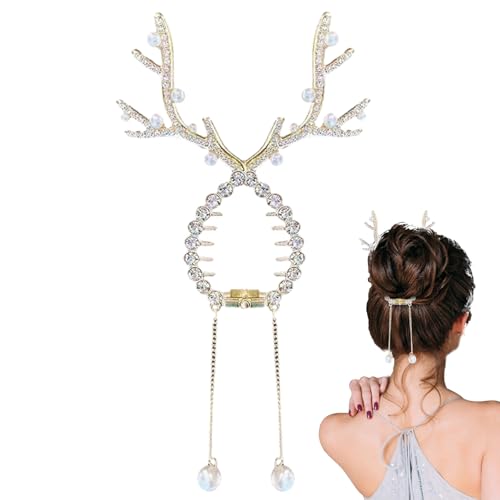 Rhinestone Tassel Ponytail Hair Claw, Rhinestone Clips For Hair | Christmas Rhinestone Reindeer Hair Clips,Staggered Tooth Fashionable Christmas Headdress For Kids von HMLTD