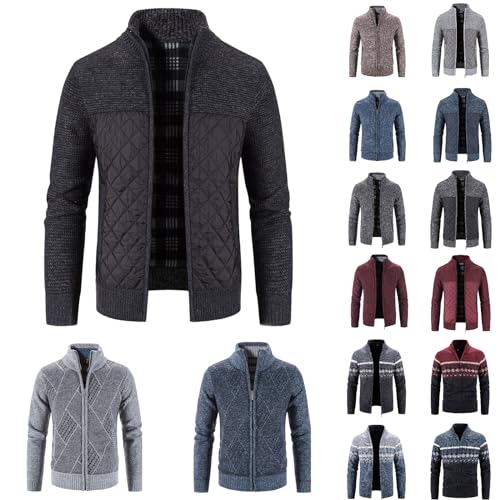 Strickjacke Herren Fleecejacke Sweatjacke Mit Reißverschluss Trachtenjacke Winterjacke Mit Stehkragen Gestrickt Cardigan Herren Wintermantel von HMLTD