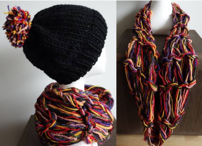 Mütze & Schal | Mütze Und Schal Set Frauen Handgestrickte Unendlichkeit Strickschal Loop Strickemütze von HMLulu