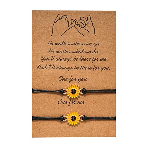 HMOOY 2-teilige Pinky Promise Armbänder Boho Sonnenblumenarmband Freundschaft Paar Entfernung Matching Graduation Beach Armband Geschenk für Freundin Freund Mädchen Frauen Männer (Sunflower) von HMOOY