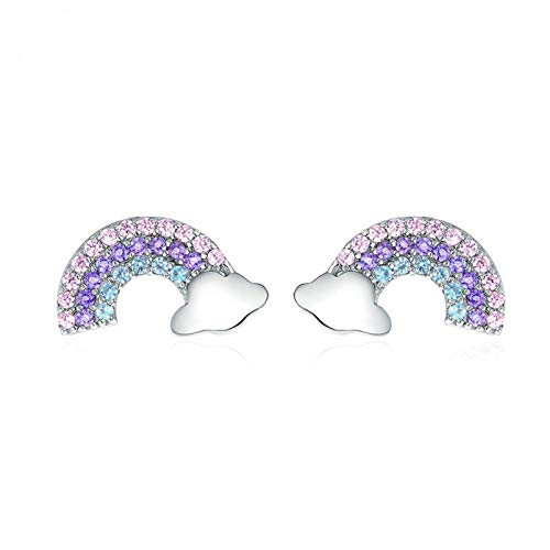 HMOOY 925 Sterling Silber Einhorn Liebe Herz Ohrstecker Hypoallergen Regenbogen Ohrringe mit Zirkonia Valentinstag Schmuck Einhörner Geschenke für Mädchen Frauen (Regenbogen) von HMOOY