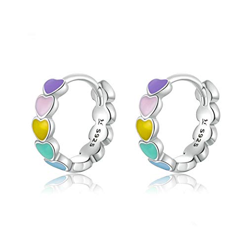 HMOOY 925 Sterling Silber Regenbogen Herz Creolen Niedliche Farbe Emaille Knorpel Ohrstecker Geburtstag Valentinstag Geschenke Schmuck für Frauen Mädchen (Silber) von HMOOY