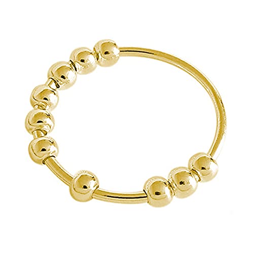 HMOOY Angstring mit Perlen, Anti Angst Ring für Damen Herren Zappelring Angst Ringe Angst Zappel Ring Spinnerring gegen Angst Spannungsabbauring Angst Schmuck (Gold, 10) von HMOOY