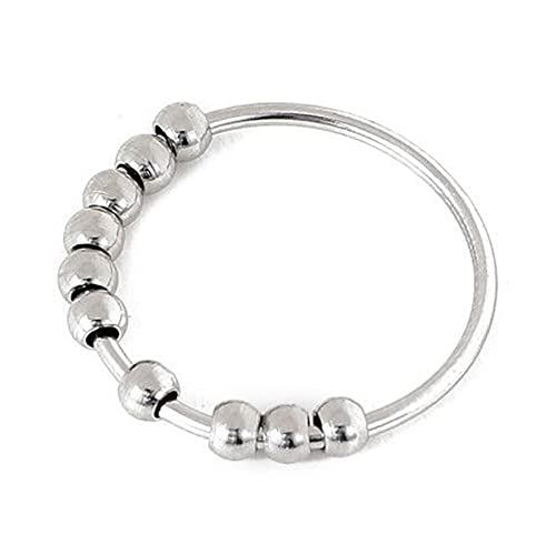 HMOOY Angstring mit Perlen, Anti Angst Ring für Damen Herren Zappelring Angst Ringe Angst Zappel Ring Spinnerring gegen Angst Spannungsabbauring Angst Schmuck (Silber, 5) von HMOOY