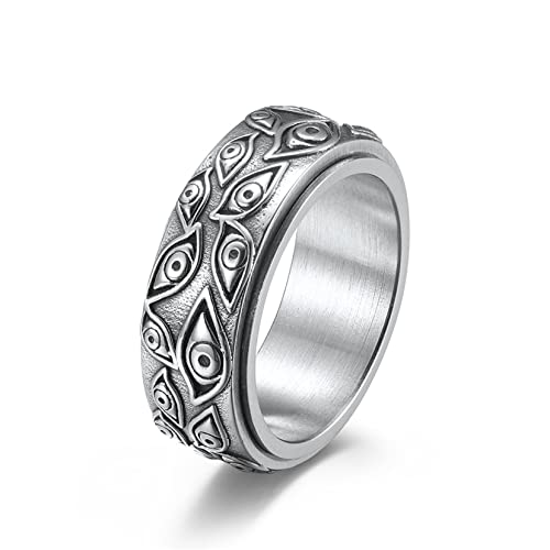 HMOOY Auge Gottes Ring, Edelstahl Allsehend Auge Gottes Rotierender Bandring Jahrgang Graviert Evil Eye Spinner Ringe für Angst Stressabbau Schmuck für Herren Damen Größe 6-10 (Silber, 7) von HMOOY