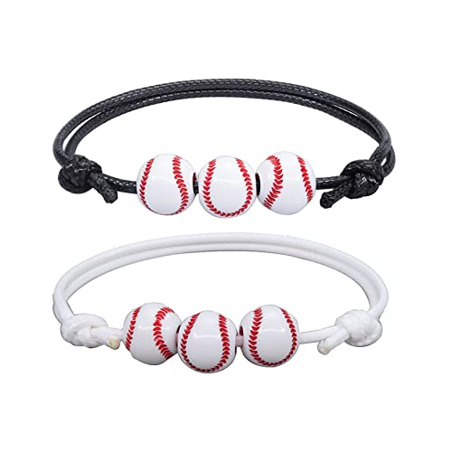 HMOOY Baseball Armband, Sport Ball Charm Armband Verstellbares Rugby Fußball Basketball Perlen Armband Inspirierende Team Armband Einstellbar Kordel Geflochtenes Armband für Jungen (Baseball) von HMOOY