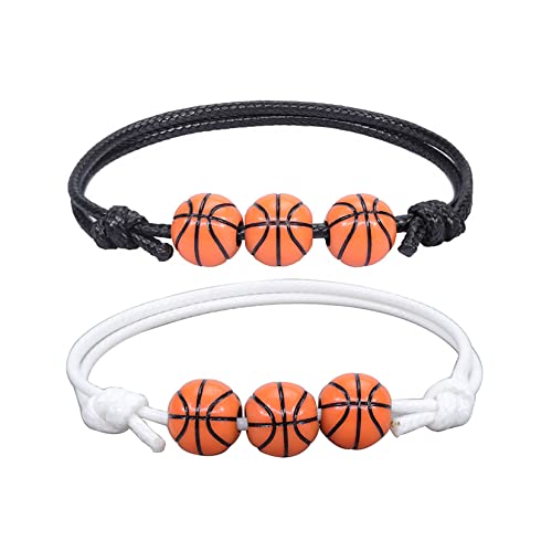 HMOOY Baseball Armband, Sport Ball Charm Armband Verstellbares Rugby Fußball Basketball Perlen Inspirierende Team Einstellbar Kordel Geflochtenes für Jungen (Basketball) von HMOOY