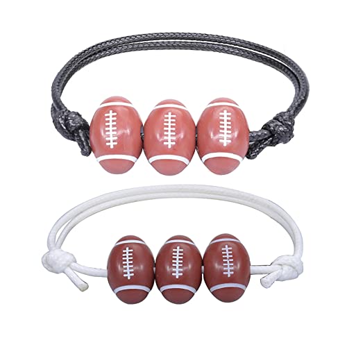 HMOOY Baseball Armband, Sport Ball Charm Armband Verstellbares Rugby Fußball Basketball Perlen Armband Inspirierende Team Armband Einstellbar Kordel Geflochtenes Armband für Jungen (Football) von HMOOY