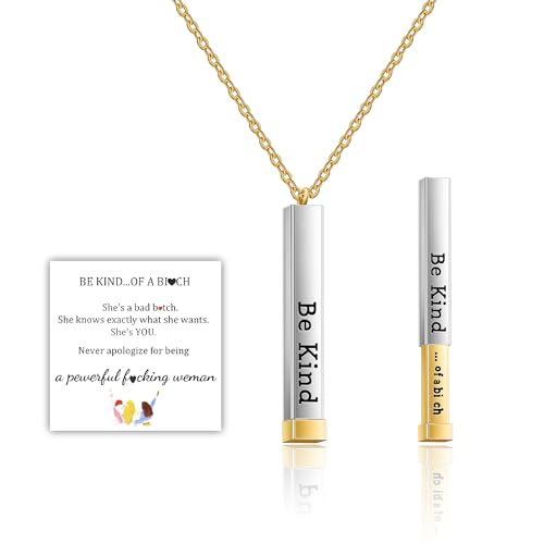 HMOOY Be Kind of a B Halskette für Frauen, Edelstahl 3D Halskette mit versteckter Botschaft Quadratische Röhre Anhänger Gravur Vertikale Bar Halskette (Quadratisch Einziehbar, Gold) von HMOOY