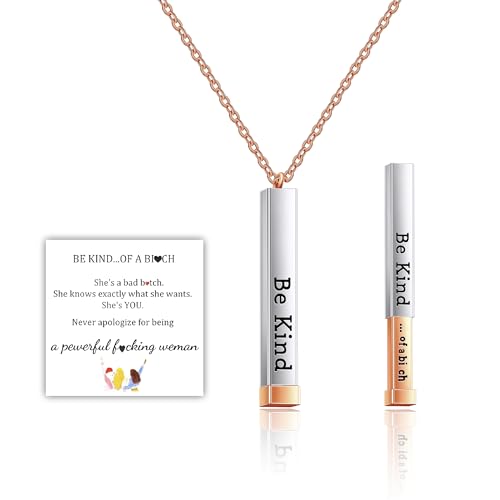 HMOOY Be Kind of a B Halskette für Frauen, Edelstahl 3D Halskette mit versteckter Botschaft Quadratische Röhre Anhänger Gravur Vertikale Bar Halskette (Quadratisch Einziehbar, Roségold) von HMOOY