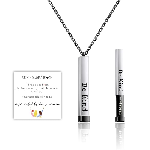 HMOOY Be Kind of a B Halskette für Frauen, Edelstahl 3D Halskette mit versteckter Botschaft Quadratische Röhre Anhänger Gravur Vertikale Bar Halskette (Quadratisch Einziehbar, Schwarz) von HMOOY