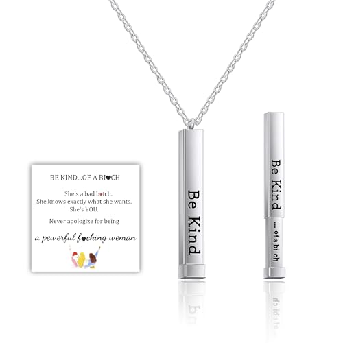 HMOOY Be Kind of a B Halskette für Frauen, Edelstahl 3D Halskette mit versteckter Botschaft Quadratische Röhre Anhänger Gravur Vertikale Bar Halskette (Quadratisch Einziehbar, Silber) von HMOOY