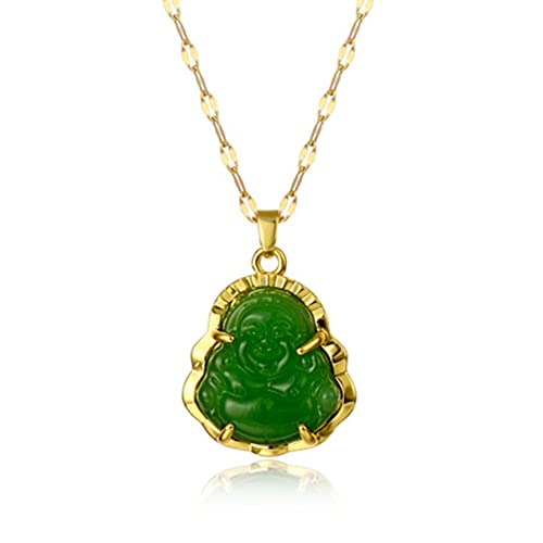 HMOOY Buddha Halskette, Lucky Laughing Buddha Anhänger Halsketten Grün/Weiße Jade Buddha Halskette mit 18 Karat Vergoldeter Kette Amulett Schmuck für Damen Herren (Grün 2) von HMOOY