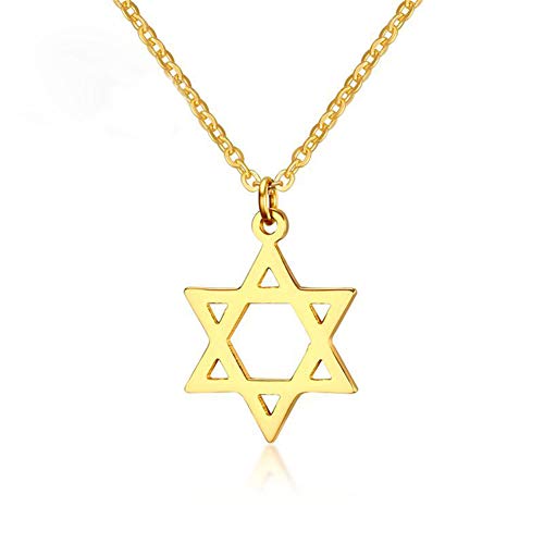 HMOOY Edelstahl Davidstern Anhänger Halsketten Sechszackiger Megan Star Jüdischer Israel Schmuck für Frauen Männer Hip Hop (Gold) von HMOOY