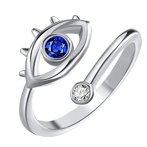 HMOOY Evil Eye Ring, Blau Zirkonia Evil Eye Offener Ring Türkisch Blau Auge Stapelbarer Ring Verstellbarer Offener Wickelring für Damen Mädchen Evil Eye Schmuck für Schutz (Silber) von HMOOY