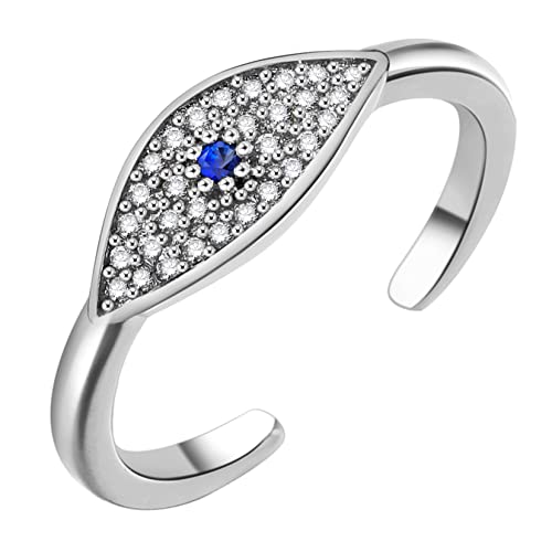 HMOOY Evil Eye Ring, Blau Zirkonia Offener Ring Türkisch Auge Stapelbarer Verstellbarer Wickelring für Damen Schmuck Schutz (Silber 1) von HMOOY