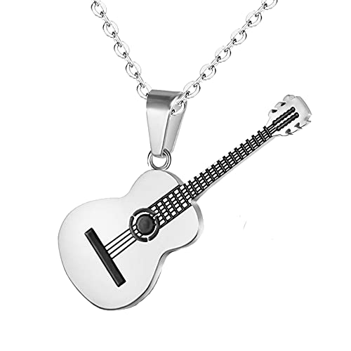 HMOOY Halskette für Gitarre, Halskette Plektrum, aus Edelstahl 316L, Halskette mit Anhänger, Gitarre, für Herren, Musik-Halskette, verstellbar, Geschenk für Liebhaber von Musikinstrumenten, Metall von HMOOY