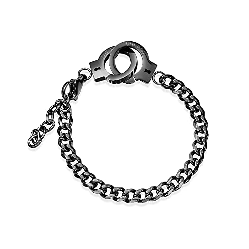 HMOOY Handschellen-Armband, Gliederarmband aus Edelstahl, verstellbares Fußkettchen, Armband mit Handschellen, schwarz, für Herren, 7 pouces, Metall, Ohne Schmucksteine von HMOOY