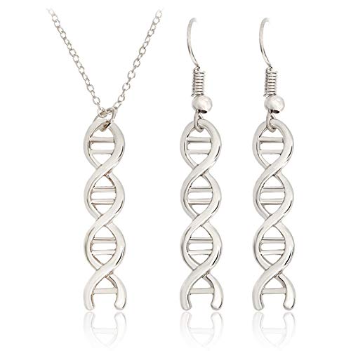 HMOOY Infinity Spiral DNA Doppelhelix Halskette Ohrringe Set Chemie Wissenschaft Biologie Molekül Anhänger Schmuck Set für Medizinstudenten (Silver) von HMOOY