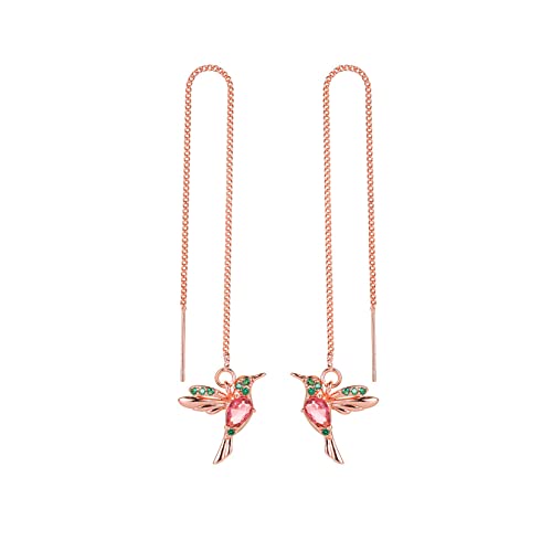 HMOOY Kolibri Ohrringe, Goldene Kolibri Einfädler Ohrringe Kolibri Tropfen Ohrringe mit Langkettiger Quaste Kolibri Schmuck für Damen Mädchen (Roségold-rot) von HMOOY