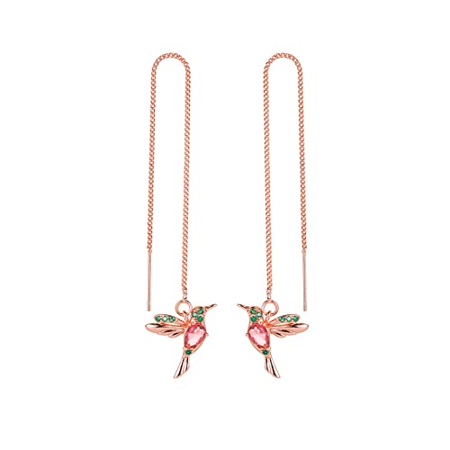 HMOOY Kolibri Ohrringe, Goldene Kolibri Einfädler Ohrringe Kolibri Tropfen Ohrringe mit Langkettiger Quaste Kolibri Schmuck für Damen (Roségold-rot) von HMOOY