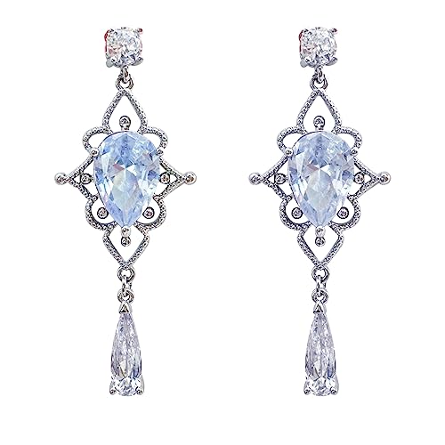 HMOOY Lang Hängend Braut Ohrringe, Statement Ohrringe Perlen Tropfen Silber 925 Ohrringe Kristall Künstliche Perlen Chandelier Ohrringe Schmuck für Damen (Style 1) von HMOOY