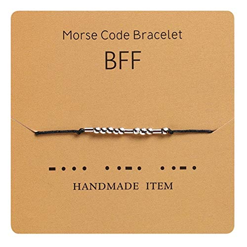 HMOOY Morsecode Armband versilberte Perlen auf Seidenschnur Freundschaftsarmband Geheime Botschaft Morris Schmuck für Frauen Männer Geschenk für sie Ihn (BFF) von HMOOY