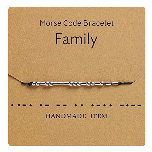 HMOOY Morsecode Armband versilberte Perlen auf Seidenschnur Freundschaftsarmband Geheime Botschaft Morris Schmuck für Frauen Männer Geschenk für sie Ihn (Familie) von HMOOY