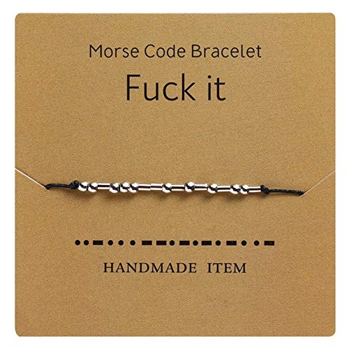HMOOY Morse Code Armband Perlen versilbert auf Seidenkordel, Freundschaftsarmband, geheime Botschaft, Schmuck für Frauen und Männer, Geschenk für Sie, One Size, Wachsband von HMOOY