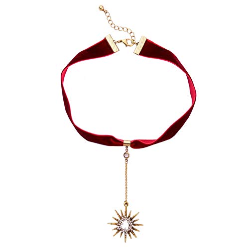 HMOOY Multilayer Halsketten für Frauen Gothic Choker Layered Halskette Vintage Star mit Teardrop Handmade Chain Leder Samt Choker Halsketten für Frauen Schmuck (Red) von HMOOY
