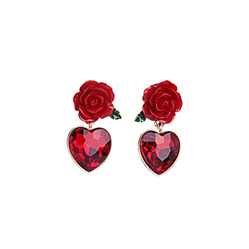 HMOOY Red Rose Flower Ohrstecker, Vintage Simulierte Ruby Heart Ohrstecker Gothic Red Rose Dangle Drop Ohrringe Süße Ohrringe für Frauen Mädchen (Rot) von HMOOY