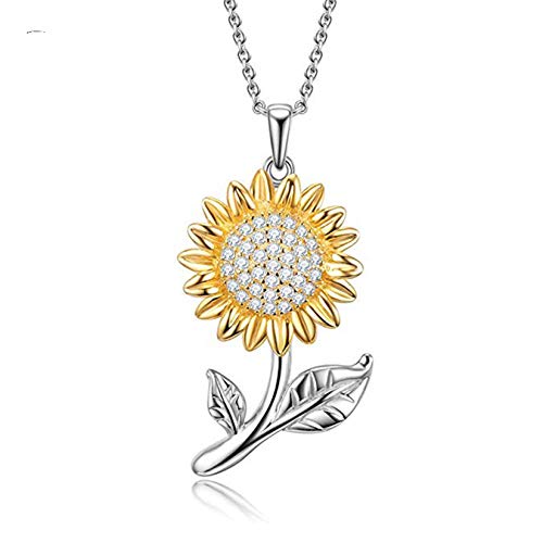 HMOOY Sonnenblumen Halskette, Vergoldete Gänseblümchen Halsketten Sie Sind Meine Sonnenschein Halskette Schöne Blume Anhänger Schmuck für Frauen Mädchen (Silber) von HMOOY