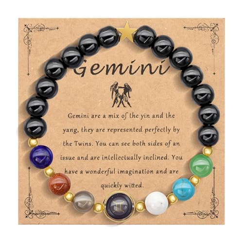 HMOOY Sternzeichen Naturstein-Armband für Männer Frauen, 12 Konstellation echte 8mm große Natursteinperlen und Kristall Himmels Astrologie Schmuck Aufmunternde Motivationsgeschenke (Zwillinge) von HMOOY