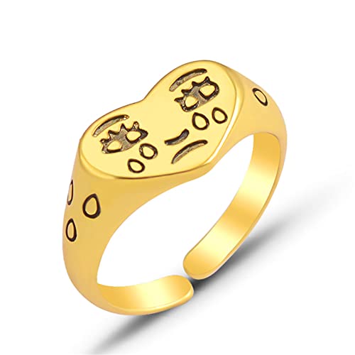 HMOOY Weinender Gesichts Ring, Verstellbarer Gold/Silber Weinendem Herzen Offener Ring Spaß Cartoon Trauriges Gesicht Teardrop Liebe Herzring Aussage Weinen Gebrochenes Herz Fingerring (Gold) von HMOOY